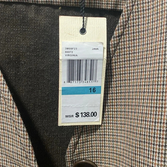 Studio M New Brown Wool Blend 3/4 Sleeves Collarless Blazer Jacket Size 16 - Picture 5 of 12